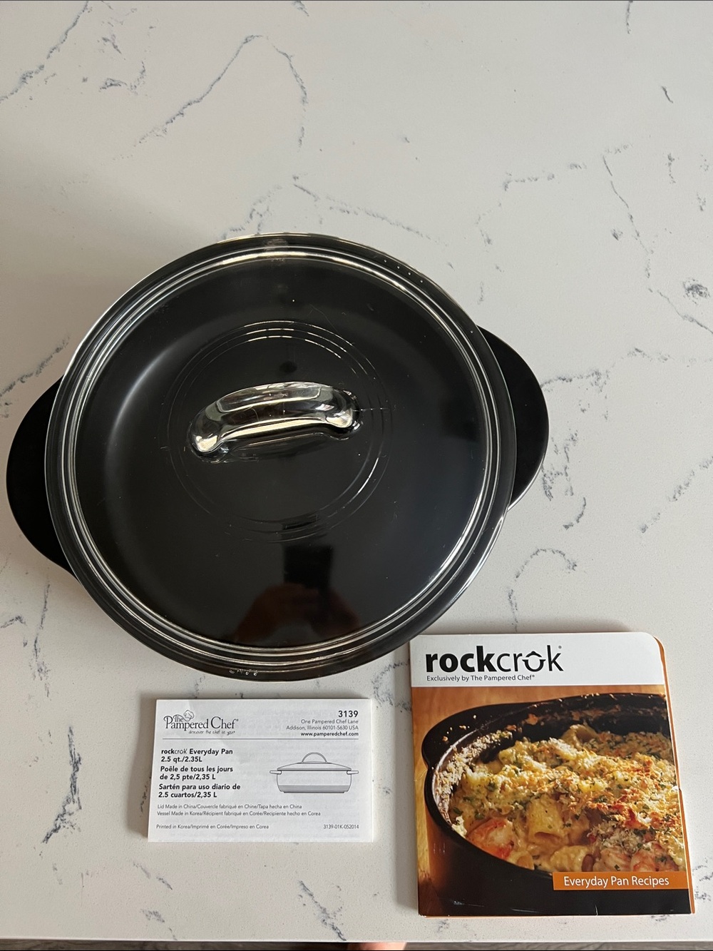 Pampered Chef Rockcrok Everyday Pan with Glass Lid - Black